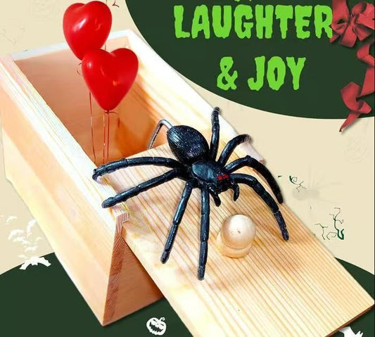 🕷️😱BUY 1 Free 1 🎁 Epic Wooden Spider Gag Box - Jump Scare Prank for Parties, Family, Office & Dorms!