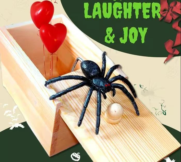 🕷️😱BUY 1 Free 1 🎁 Epic Wooden Spider Gag Box - Jump Scare Prank for Parties, Family, Office & Dorms!